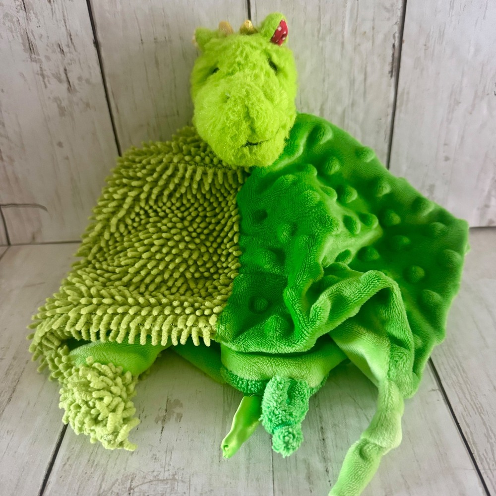 Make Believe Ideas Green Dragon Sensory Lovey Security Blanket Ribbon Tags 2022